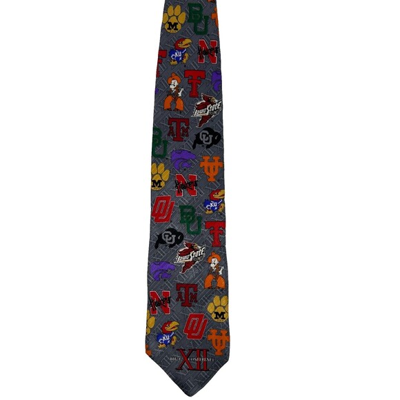 Merge Left Big 12 Conference Silk Tie College Team Logos Nebraska Texas OU KU - Picture 3 of 5
